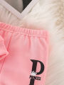 2-piece set of baby girl baby casual sports English letter printed hooded long sleeved hoodie hoodie and pants autumn and winter. 
