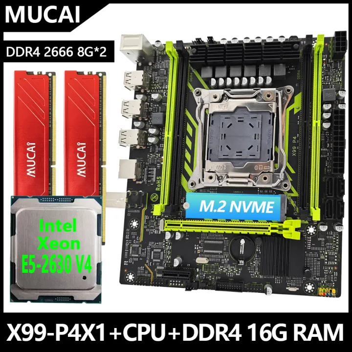 MUCAI X99-P4X1 Motherboard LGA 2011-3 Kit Set With DDR4 16GB(2*8GB) 2666MHz RAM Memory And Intel Xeon E5 2630 V4 CPU Processor
