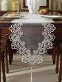 1 Piece of Embroidered Mesh Lace Table Runner, French-Style Simple Polyester Fiber Table Runner with Pendants, Suitable for Dining Tables, Coffee Tables, Dressers, Shoe Cabinets, Daily Home Decoration, and Weddings, Parties, and Holidays. 