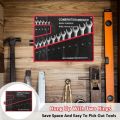 16-Pocket Black Tool Bag W/Red Stitching - Compact Wrench Organizer for Mechanics & Craftsmen, Secure Zipper & Multi-Pockets. 