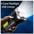 Strong Light LED Flashlight Camping Torch With 4 Lamp And COB Side Lights Outdoor USB Rechargeable Portable Hand Lantern. 