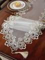 1 Piece of Embroidered Mesh Lace Table Runner, French-Style Simple Polyester Fiber Table Runner with Pendants, Suitable for Dining Tables, Coffee Tables, Dressers, Shoe Cabinets, Daily Home Decoration, and Weddings, Parties, and Holidays. 