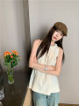 Clear Stock 💥   Sfb010 😁 Women's Simple Solid Color Sleeveless Halter Neck Tank Top. Cute Vest for Beautiful Girls, Korean Style Fashion. Can Be Worn on the Outside.. 