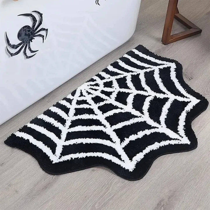 VIKAMA%20Halloween%20Shaped%20Decorative%20Rug%20Black%20Spider%20Web%20Ghost%20Gothic%20Bathroom%20Entryway%20Footrest%20Washable%20Dirty%20Resistant%20Carpet%20-%20Image%203