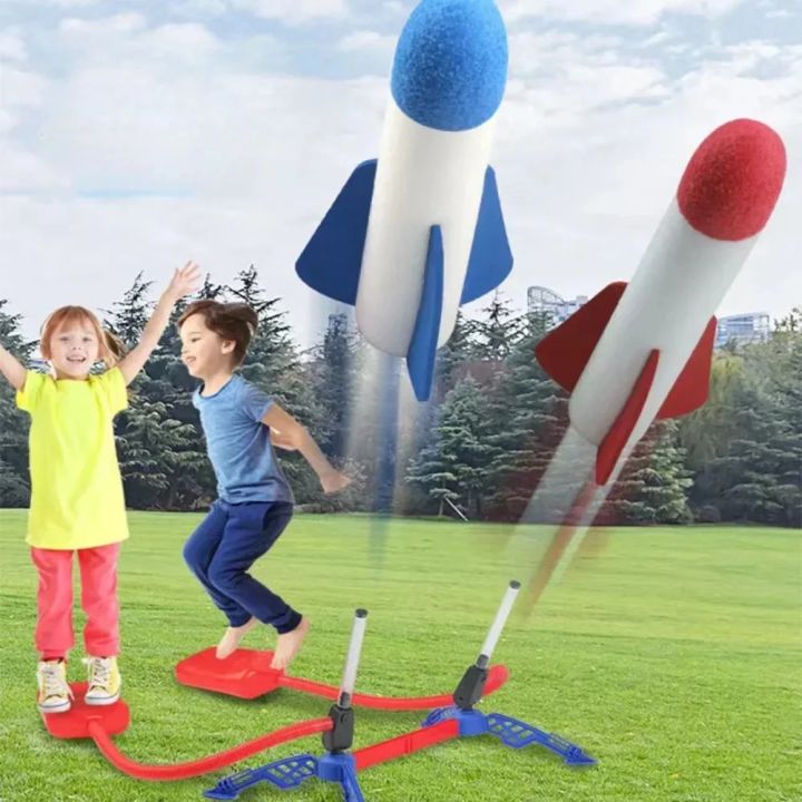 Kids Outdoor Rocket Foot Pump Outdoor Air Pressing Soaring Rocket Suit Jumps Air Powered Rocket Launcher Game Children Toy 