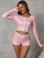 Women’s French Floral Lace Two Piece Set Long Sleeve Cardigan and Shorts Elegant Fashion Outfit Casual Chic Ladies Clothing.