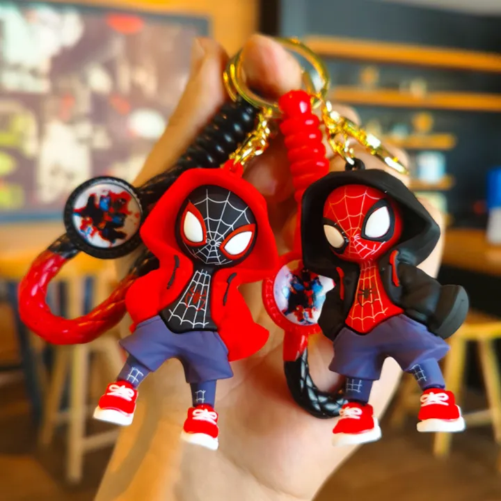 Cute Cartoon Spiderman Silicone Keychains Marvel Superhero Pendant Keyrings Jewelry Disney Keyholder for Bag Accessories
