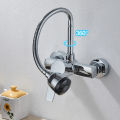 Wall Mounted Double Hole Kitchen Lead Free Hot and Cold Water Mixing Faucet Water Flow Spray Aerator 360 Degree Rotating Hose. 