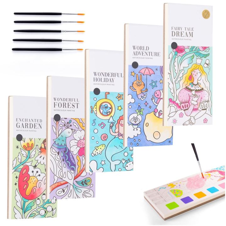 Kids Portable Watercolor Painting Book Paint With Water Brush Gouachi Graffiti Picture Coloring Drawing 12 sheets