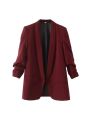 Women Fashion Office Wear Open Blazer Coat Vintage Long Pleated Sleeves Flap Pockets Female Outerwear Chic Tops. 