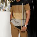 The New Men's Set for Spring and Autumn 2025 Features a Casual Fashionable Comfortable and Soft 3D Striped Pattern Print. 