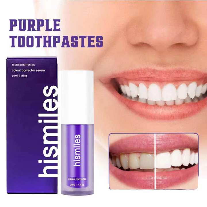 Hismiles Purple Toothpaste Colour Corrector – Instant Teeth Whitening Serum for Brighter Smile, Stain Removal, Non-Abrasive, 30ml