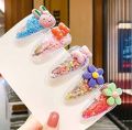 6 pcs Girls glitter star jelly tic tac pins - girls hair accessories - multicoloured mix character star filled silicon hair pins for girls and babies. 