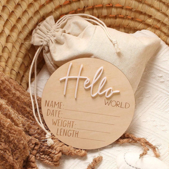Ylsteed Hello World Newborn Sign Wooden Baby Announcement Sign for ...