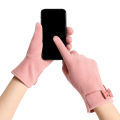 New Women Keep Warm Touch Screen Plus Velvet Inside Thicken Windproof Cycling Cute Lovely Bowknot Elegant Elasticity Soft Gloves.
