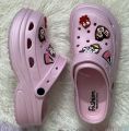 Girls Fashion EVA Rubber Platform Crocs | High Heel Soft Sole Sandals with Cartoon Charms.