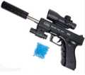 FAST ACTION BUP G SHOOTING  GLOCK TOY GUN FOR KIDS Black AIR SOFT FINE QUALITY PLASTIC AIRSOFT SHELL ENJECT WITH RED LASER  LIGHT TOY GUN FOR 7 TO 12 YEARS OLD BOYS BLACK COLOR BLACK MACHINE TOY GUN. 