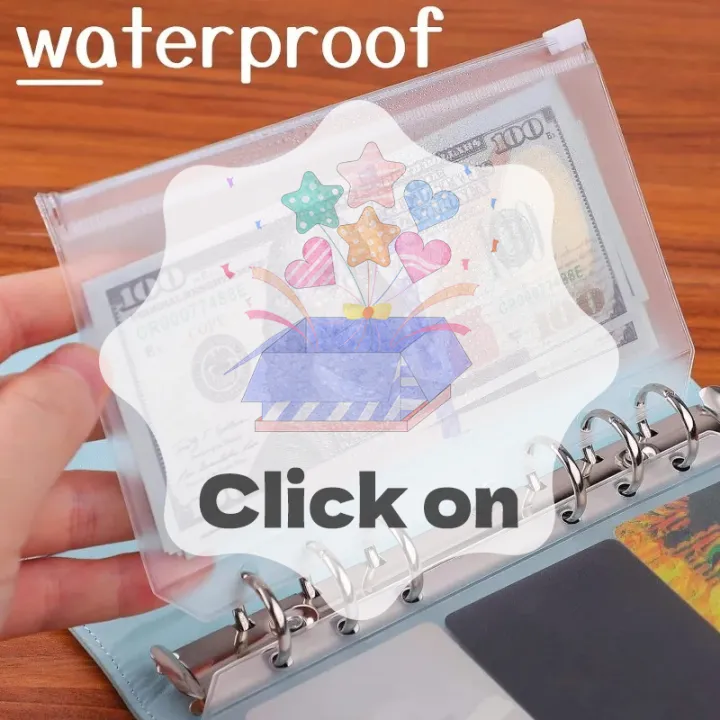 8PCS PVC Binder Pocket Cash Envelopes A5 A6 A7 Zipper Folders Pouches ...