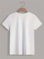Vibrant Spanish Letter Print Short Sleeve Round Neck Women's Casual Sports Summer - Breathable Moisture-Wicking Lightweight.