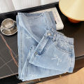 Zoki Fashion Bow Print Jeans Women High Waist Loose Sweet Casual Denim Pants Korean Chic All Match Female Fall Straight Pants. 