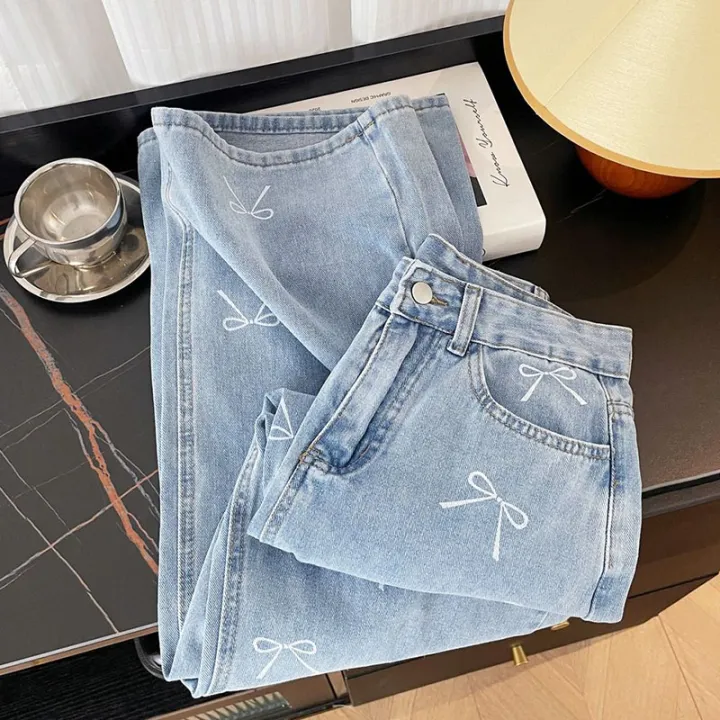 Zoki%20Fashion%20Bow%20Print%20Jeans%20Women%20High%20Waist%20Loose%20Sweet%20Casual%20Denim%20Pants%20Korean%20Chic%20All%20Match%20Female%20Fall%20Straight%20Pants%20-%20Image%203