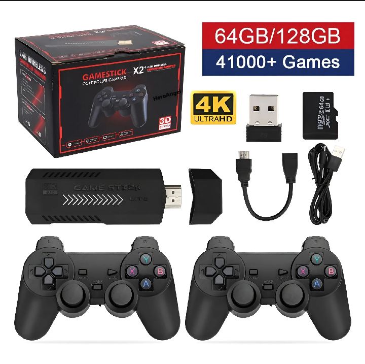 X2 Plus 4K HDMI Wireless Retro Game Console With 64GB/128GB TF Card - 37000+ Classic Games, 30+ Emulators, Dual 2.4GHz Wireless Controllers - Plug &  Play 3D HD Wireless Retro Gaming System