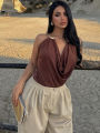 Weird Puss Metal Snake Halter Camisole Women Swing Collar Elegant Backless Summer Trend Beach Vacation Party Clubwear Tank Tops. 