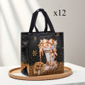 12/20pcs Festive Christmas  Bags - Snowman, Tree & Stocking Design, Black & Golden with Handles, Christmas  Bags. 