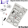 Flying Tiger 12 Pcs/Set Magnetic Speech Bubble Memo Set with Marker | Fridge Magnet Sticky Notes | Reusable Message Board Stickers for Kitchen, Office, Study & Home. 