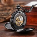 Classic double face hand winding mechanical pocket watch smooth surface hollowed Roman numeral men women mechanical pocket watch.