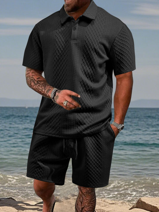 2025%20Summer%20New%20Men's%20Casual%20Sportswear%20Polo%20Shirt%20With%20A%20Lapel,%20Men's%20Short-sleeved%20Shirt%20And%20Shorts,%20Jacquard%20Texture%20Suit%20-%20Image%206