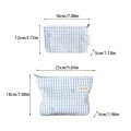 Light Blue Striped Bow Cosmetic Bag, Women Travel Makeup Organizer with Zipper, Multi-Use Toiletry Pouch. 