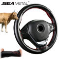 SEAMETAL Cowhide Steering Wheel Cover Soft Leather Steering Cover Wear-Resistant Anti Scratch Steer Wheel Protector for 37-39cm.