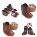 Leather Western Boots Cowboy Bootie Soft Sole Non-Slip Crib Shoes for Baby Infant Toddler Girls Boys Newborn.