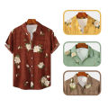 Men Hawaiian Style Short Sleeve Shirt, Summer Casual Floral Print, Green Button Down Shirt, Loose Women Vintage Flower Beach Top. 