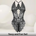 Women Sexy Lace Lingerie Hollow Bra Set Deep V Open Bra Porn Underwear Set Hot Sexy Transparent Bodysuit Dress. 