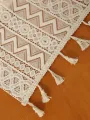 Beige Table Runner Lace Cotton Blended Fabric with Tassel For Coffee Table Decor Wedding Decoration.