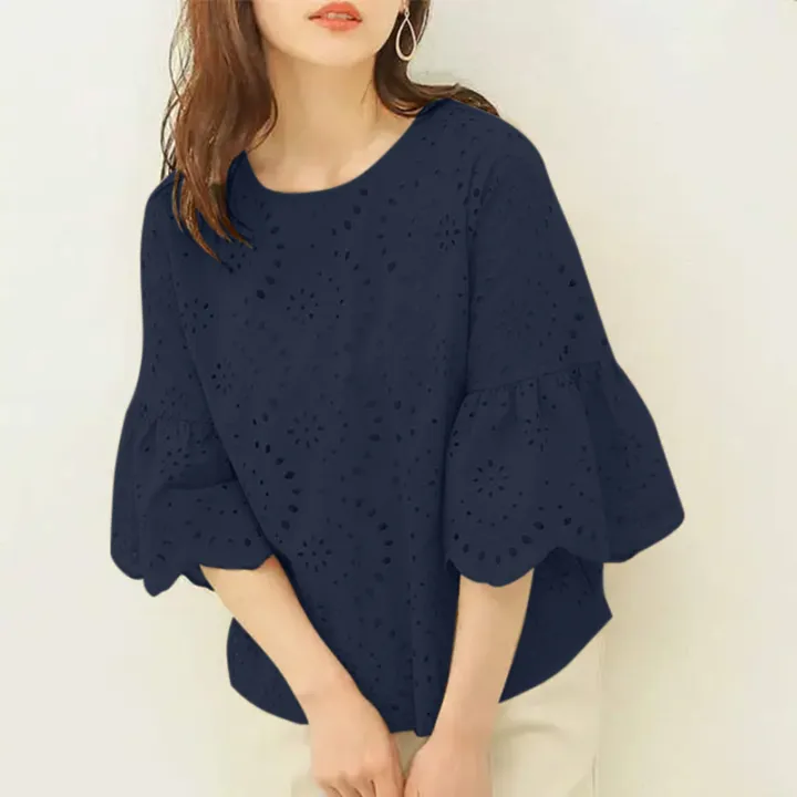 2024%20ZANZEA%20Women%20Elegant%20Lace%20Crochet%20Blouse%20Female%20Summer%20Tops%20Holiday%20Shirt%20Work%20OL%20Tops%20Stylish%203/4%20Sleeve%20Patchwork%20Blusas%20-%20Image%207