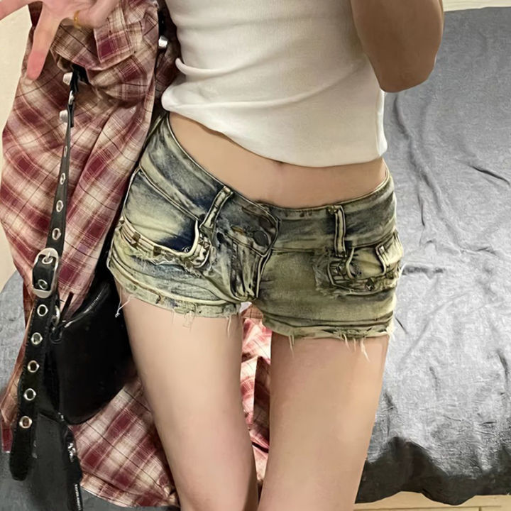 New%20Woman%20Designer%20Low%20Waist%20Punk%20Jeans%20Girls%20Aesthetic%20Elastic%20High%20Street%20Mini%20Pants%20Female%20%20Nighub%20Summer%20Denim%20Shorts%20-%20Image%202
