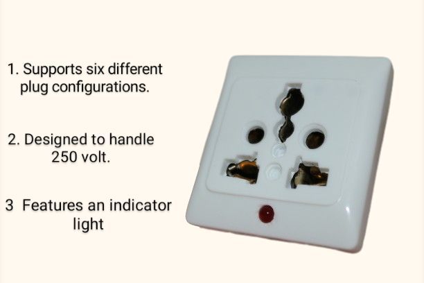 6 in 1 Universal Multi Plug Socket 250 Volts 15 Amp paino socket with indication light.