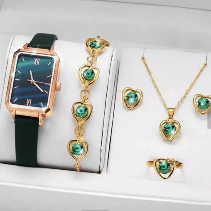 Understated -Stylish Leather Strap Female Women Gift Watch Set Rose Gold Ladies Simple Wrist Watch Box Bracelet Set -Ladis Watch- Progressively Better