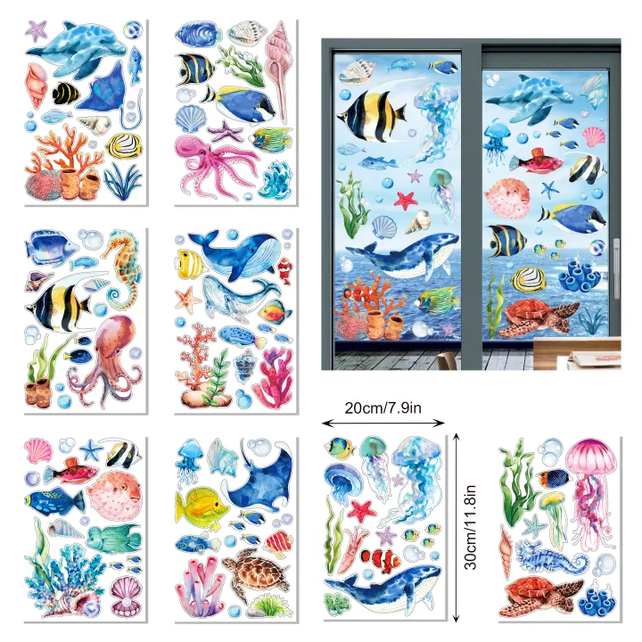 8%20Sheets%20Blue%20Shark%20Underwater%20Sea%20Fish%20Theme%20Window%20Static%20Sticker%20DIY%20Glass%20Clings%20Birthday%20Baby%20Shower%20Party%20Backdrops%20Decals%20-%20Image%204