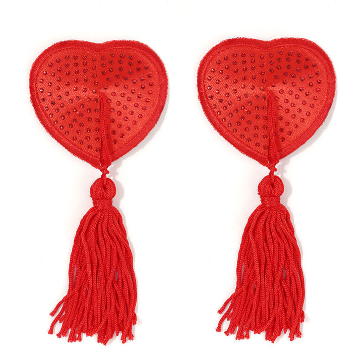 Women 1pair Love Heart Nipple Cover Reusable Rhinestone Breast Wear Tassel Silicone Nipple Pasties Bra Pads Chest Stickers