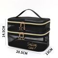 Double-layers Black Mesh Cosmetic Bag Travel Portable Large-Capacity Makeup Case Organizer Storage Pouch Zipper Toiletry Bags.