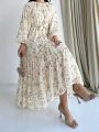 Long-Sleeved Floral Loose-Fitting Elegant Arabic Dress for Women. 