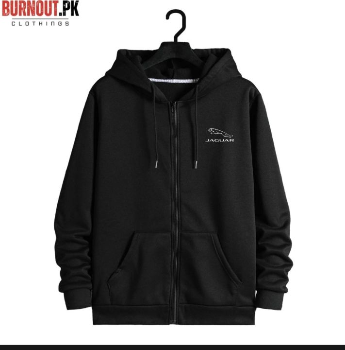 NEW TRENDY WINTER COLLECTION JAGUAR PRINTED BLACK ZIPPER HODDIE FOR MENS