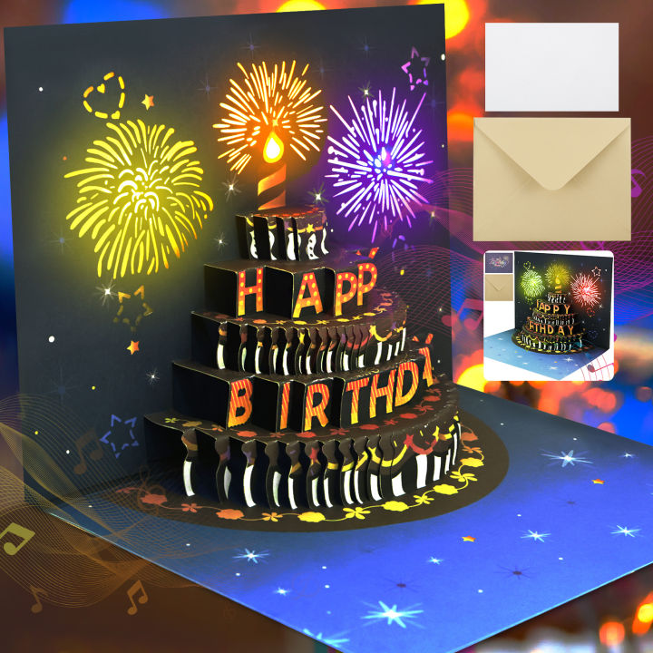 Birthday Cards Lights and Sound Pop up Happy Birthday Card Fireworks ...