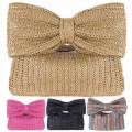 Women Straw Woven Handbag Zipper Closure with Bow Weaving Clutch Bag Versatile Female Party Wedding Bag. 