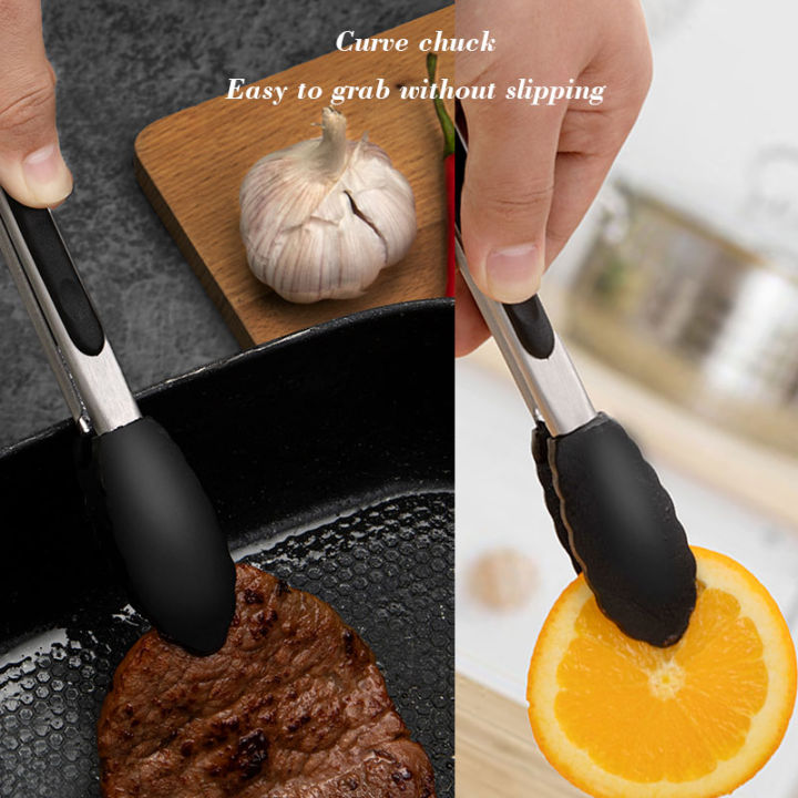 1%20Pc%20Black%20Silicone%20Food%20Tongs,%20Stainless%20Steel%20Food%20Tongs%20Outdoor%20BBQ%20Clamps%20For%20Camping%20Kitchen%20Tongs%20For%20Baking%20Steak%20-%20Image%204