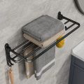 Matte Black 50CM Folding Holder With Hook Towel Holder Wall Mount AluminumTowel Rack. 